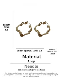 Détails des dimensions des créoles torsadées dorées de 3,8 cm avec tiges en argent 925
