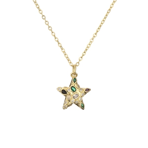 Elegant gold necklace with multi-colored gemstone star pendant and fine gold chain