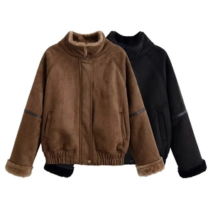 Giacca Scamosciata Sintetica Da Donna Cappotto Caldo Spesso Con Fodera In Pelliccia Collo Alto Capispalla Moda Casual