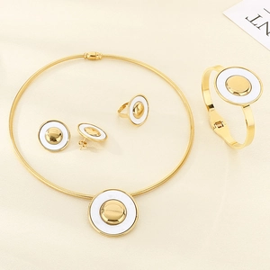 Chic gold-plated jewelry set with white enamel rings including necklace and earrings