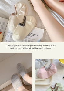Detail view of colorful low-cut invisible cotton socks with non-slip silicone backing
