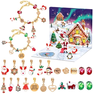 Christmas Advent Calendar DIY bracelet kit with 24 festive charms and golden chains