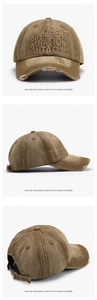 Detailed views of vintage washed baseball cap with distressed texture and 3D embroidery