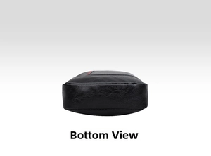 Bottom view of the black waterproof PU leather chest bag showing durable stitching