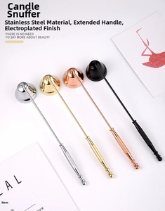 Polished stainless steel candle snuffer bell with long handle in four metallic finishes