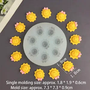 Silicone mold for sun-shaped fondant cake toppers with 8 cavities and smiling faces