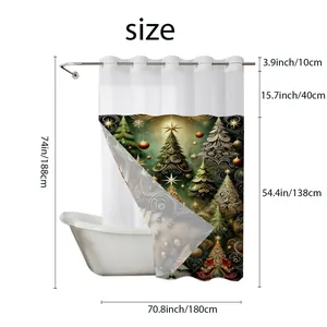 Detailed size chart for Christmas waffle shower curtain showing dimensions 70.8x74 inches