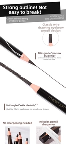 Detail of professional peel-off eyebrow pencil with blade-shaped tip and sharpener