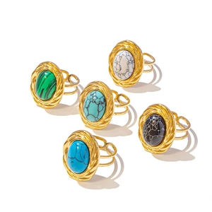 Adjustable vintage 304 stainless steel rings with oval stones in various colors