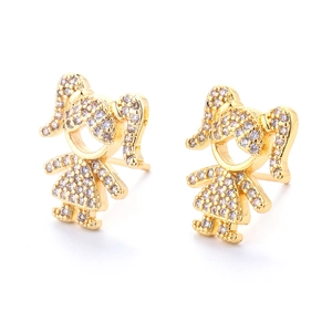 Copper Zirconia Stud Earrings Cute Cartoon Boy Girl Figure Gold Silver Plated Inlaid Jewelry For Women Men Kids Gift