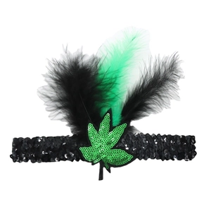 Zwarte pailletten veren haarband carnaval feest groen blad kostuum haaraccessoire