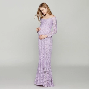 Maternity Lace Photography Gown Off Shoulder Long Sleeve Mermaid Fishtail Dress For Photo Shoot Baby Shower Women Elegance