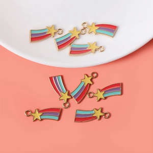 Colorful enamel star pendants with rainbow meteor tails for DIY jewelry making
