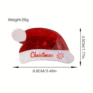 Cute Christmas hat hair claw clip with snowflake pattern and size dimensions in white background