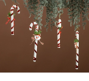 Festive 30cm red and white Christmas candy cane ornaments with Santa and bows