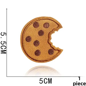 Detailed view of cookie embroidery patch with dimensions 5.5cm x 5cm and 1g weight