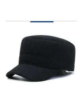 Detail of wool blend winter cadet hat showing the black fabric and SPORT metal ornament