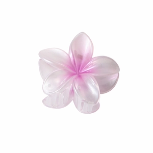 Haarklem met roze en witte kleurverloop, frangipani bloem en parelmoer glans voor dames