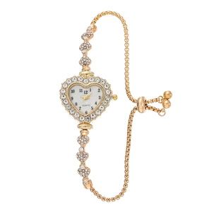 Heart Shaped Ladies Quartz Watch Alloy Rhinestone Fashion Adjustable Bolo Bracelet Analog Elegant Wristwatch For Women