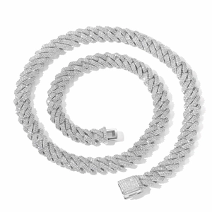 Silver 10mm rhombic Cuban link necklace for men with sparkling zircon stones