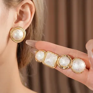 French vintage gold plated round earrings with cotton pearl and elegant stone hair clips