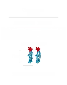 Detailed size chart for bohemian red flower earrings with long blue beaded tassels
