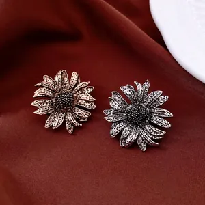 Vintage Sunflower Flower Brooch Pins For Women Alloy Rhinestone Artificial Pearl Bow Pins Jacket Coat Accessories Antique Floral Jewelry
