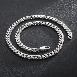 Polished silver stainless steel Cuban link chain necklace with secure lobster clasp