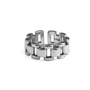 Polished S925 sterling silver cuban link chain ring with an adjustable open band