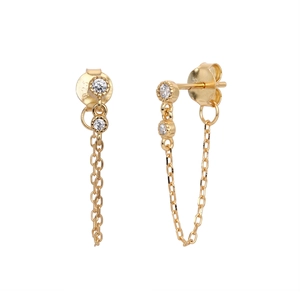 Élégantes boucles d'oreilles chaîne en argent S925 doré avec zircons ronds brillants