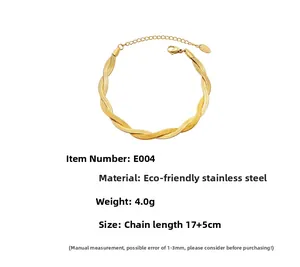 Detail view of 17+5cm gold twisted snake chain bracelet made of durable stainless steel