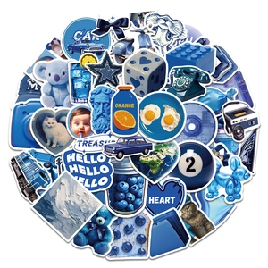 Blue theme waterproof stickers set featuring koala, cat, and car patterns for decoration