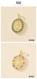Detail of colorful cubic zirconia pave setting on Guadalupe religious pendants