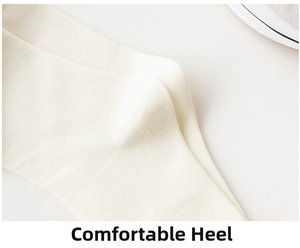 Close-up of comfortable reinforced heel on white cotton knitted socks with sneakers
