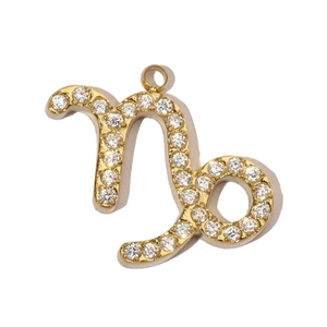 Detailed view of Capricorn zodiac pendant with gold plating and cubic zirconia inlay