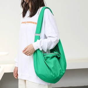 Large Hobo Bag For Women Nylon Crescent Dumpling Crossbody Bag Minimalist Japanese Style Adjustable Wide Strap Solid Color