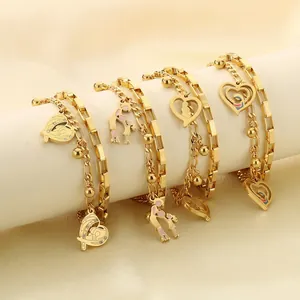 Double Layer Stainless Steel Bracelet Heart Pendant Mother Child Silhouette Mama Lettering Gold Plated Fashion Jewelry Women