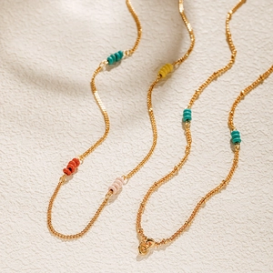 18K gold plated chain necklace with colorful turquoise beads in bohemian style