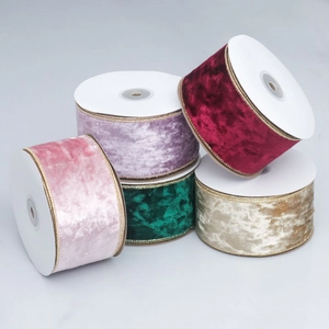 Velvet Christmas ribbon with gold wire edges in multiple festive colors for tree decor
