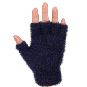 Winter warm dark blue faux cashmere fingerless gloves for office and outdoor use
