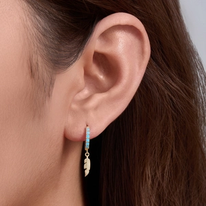 Gold s925 sterling silver feather drop earrings with turquoise stones for women