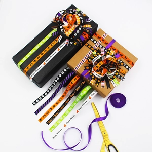10mm Halloween ribbon assortment with pumpkins and skulls for DIY crafts and gift wrap