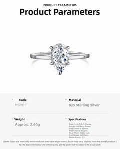 Macro shot of S925 sterling silver ring with 1.5ct pear cut ice flower zircon stone