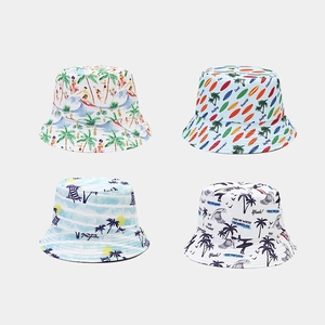 Chapeau Bob Coton Polyester Protection Solaire Été Plage Vacances Imprimé Palmier Tropical Réversible Décontracté Unisexe