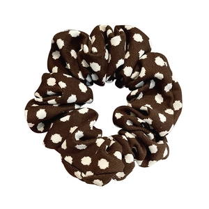 Brown fabric scrunchie with white polka dots for women hair styling accessories