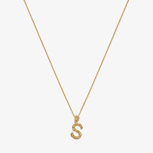 Detail of vintage textured S925 silver S-letter pendant with small zircon insets