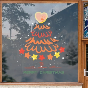 Christmas tree window sticker with heart topper and stars for holiday glass decor