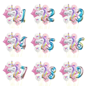 Unicorn Birthday Party Rainbow Gradient Number Aluminum Foil And Latex Balloons For Kids Celebration Decorations