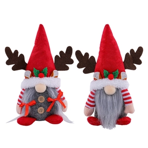 Christmas reindeer doll set with red hat and brown antlers for holiday home decoration