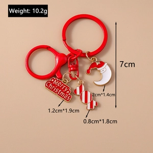 Detailed dimensions and weight of a red Christmas candy moon snowman keychain